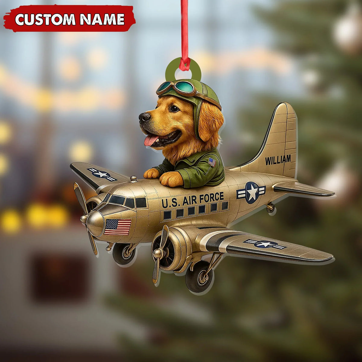 MollyTee Personalized Dog Pilot Christmas Ornament And Keychain, Custom Name U.S. Air Force Airplane, Military Dog Lover Tree Decor Gift - image 4