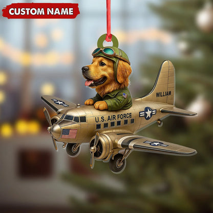 MollyTee Personalized Dog Pilot Christmas Ornament And Keychain, Custom Name U.S. Air Force Airplane, Military Dog Lover Tree Decor Gift - image 4