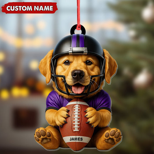 MollyTee Personalized Football Puppy Christmas Ornament And Keychain, Custom Name Dog in Helmet Holding Ball, Cute Pet Lover Tree Decoration - image 2