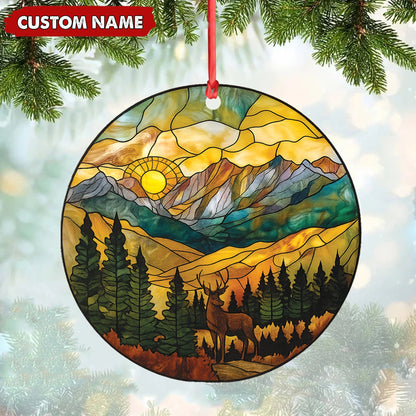 MollyTee Personalized Deer Stained Glass Acrylic Ornament - Mountain Sunrise Christmas Tree Decoration Gift - image 4