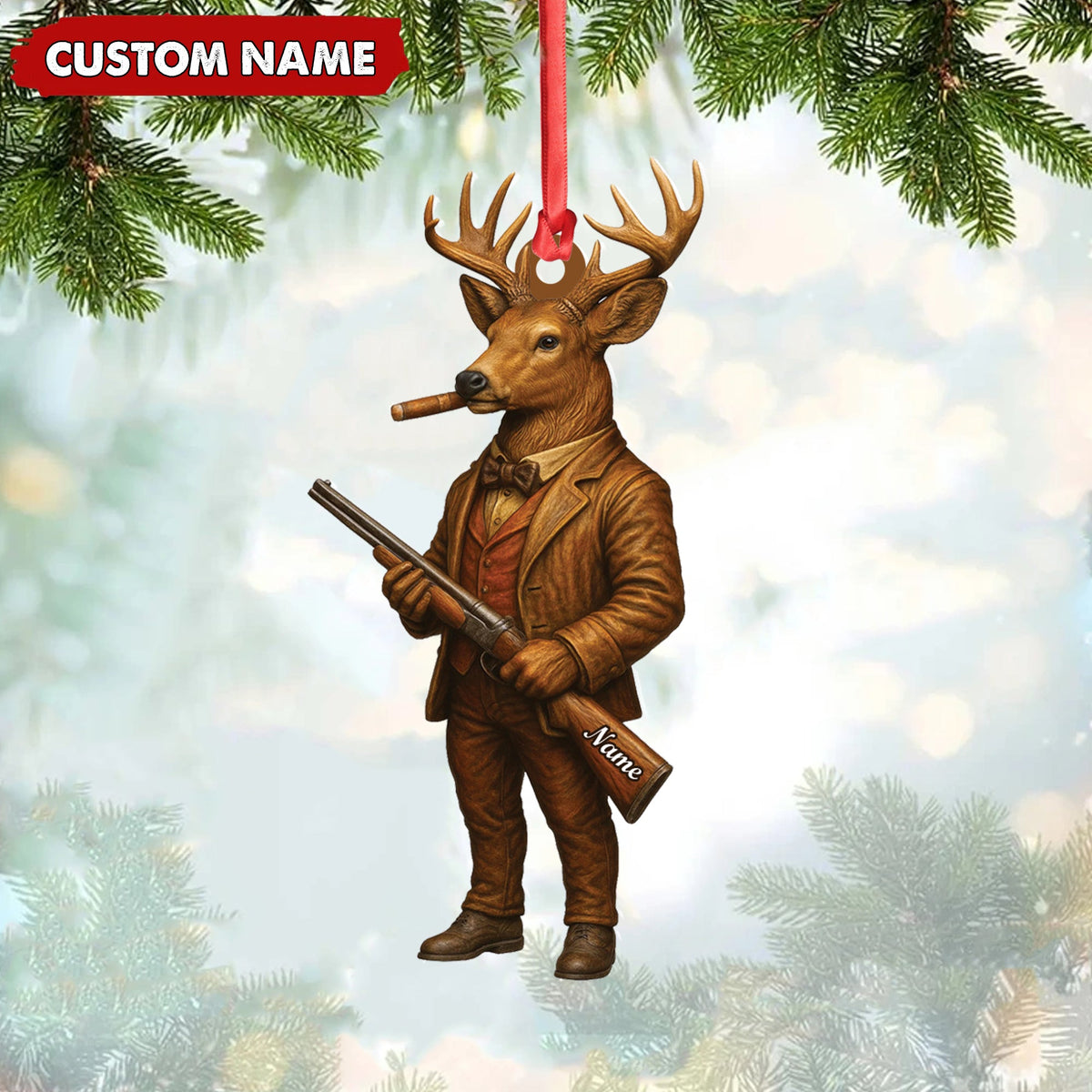 MollyTee Personalized Acrylic Deer Hunter Christmas Ornament - Custom Name Rustic Hunting Lodge Decor - image 1