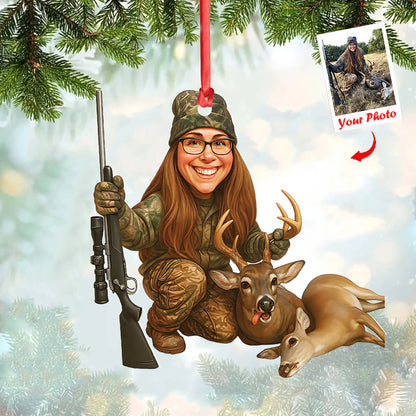 MollyTee Personalized Hunting Acrylic Christmas Ornament Custom Photo Caricature Gift For Hunters - image 1