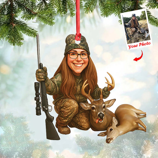 MollyTee Personalized Hunting Acrylic Christmas Ornament Custom Photo Caricature Gift For Hunters - image 1