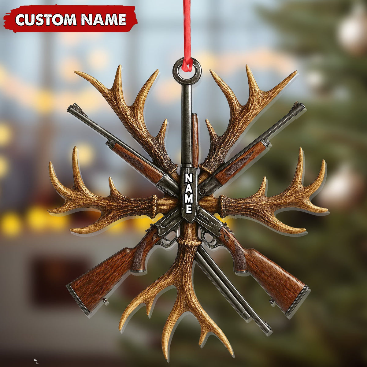 MollyTee Custom Name Hunting Ornament, Antlers and Rifles Christmas Decor for Hunters - image 5