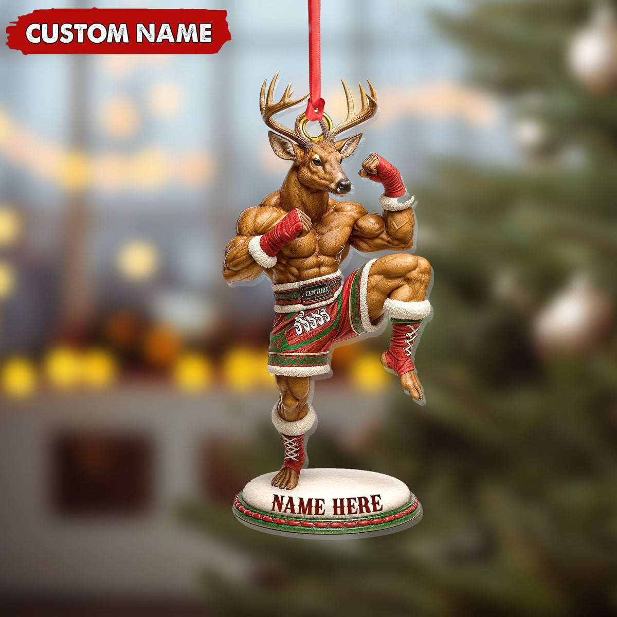 MollyTee Custom Name Muay Thai Deer Ornament, Funny Boxing Deer Christmas Decoration - image 4