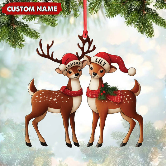 MollyTee Personalized Couple Reindeer Acrylic Ornament - Cute Custom Deer Christmas Tree Gift for Couples - image 1