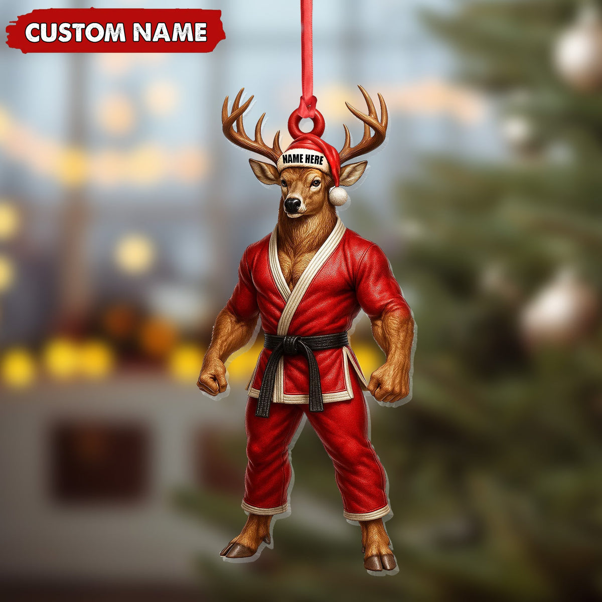 MollyTee Personalized Karate Deer Ornament, Custom Name Martial Arts Christmas Decoration - image 7