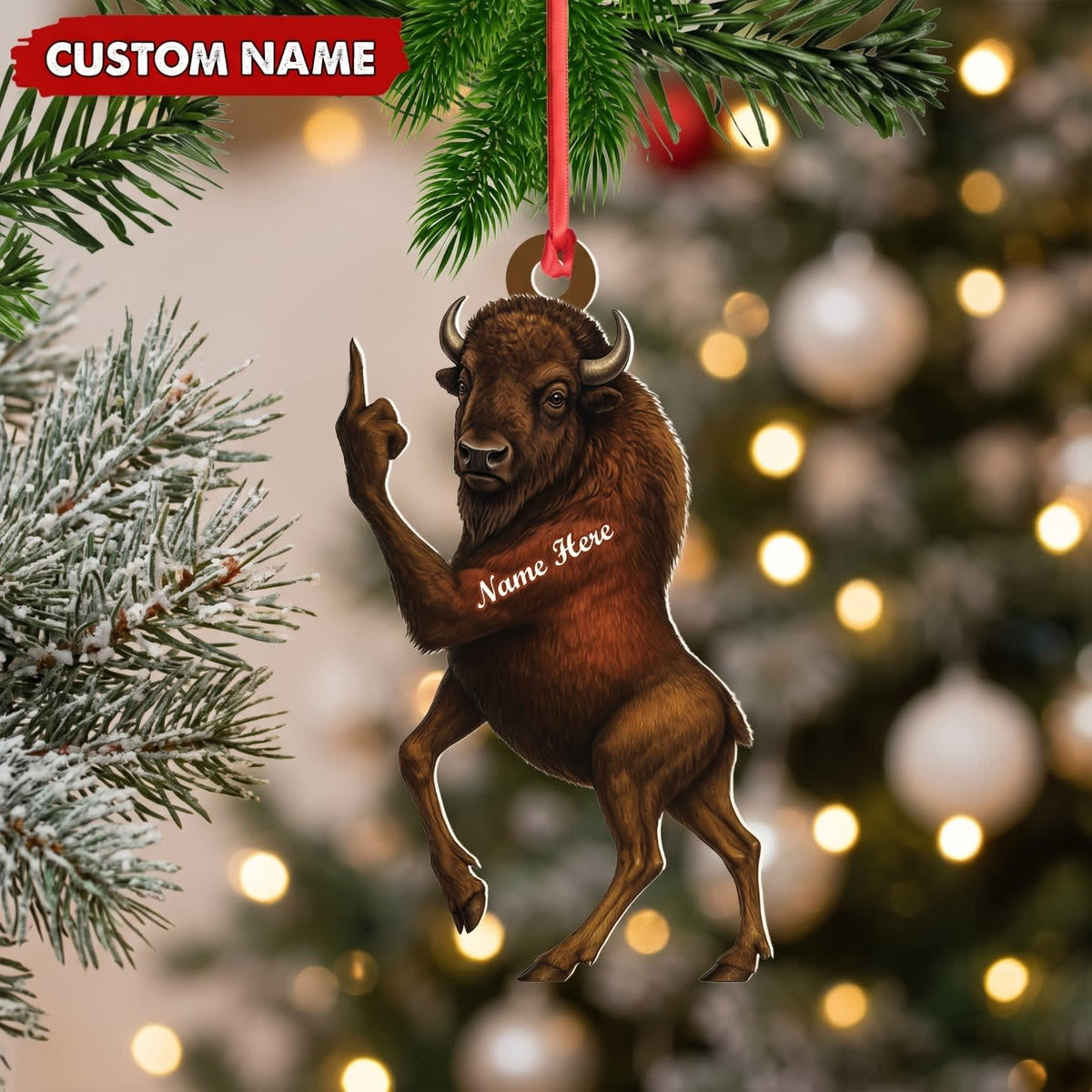 MollyTee Buffalo Hunting Middle Finger Gesture Wildlife Hunter Gift Customized Name 3D-Look Keychain And Ornament - image 1