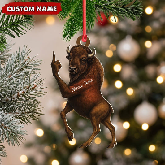 MollyTee Buffalo Hunting Middle Finger Gesture Wildlife Hunter Gift Customized Name 3D-Look Keychain And Ornament - image 1