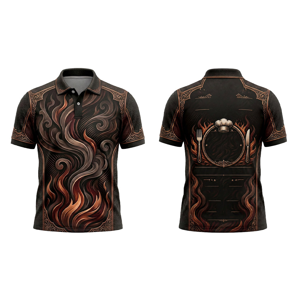 Custom Smokehouse BBQ Flame Restaurant Uniform Shirt