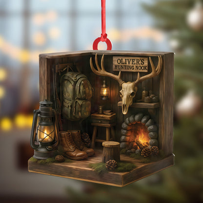 MollyTee Personalized Hunting Cabin Ornament, Custom Name Deer Antler Lodge Christmas Decoration - image 3