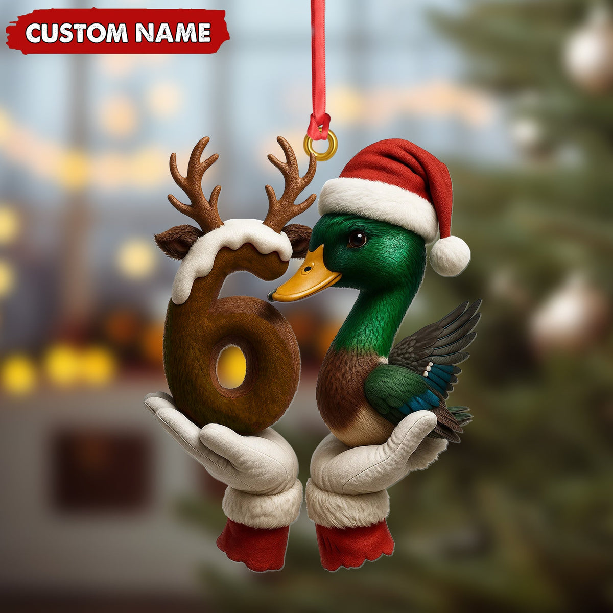 MollyTee Personalized Trend 67 Duck Christmas Ornament, Custom Name Six Seven Reindeer 6 and Duck Design, Funny Meme Holiday Tree Decoration - image 3