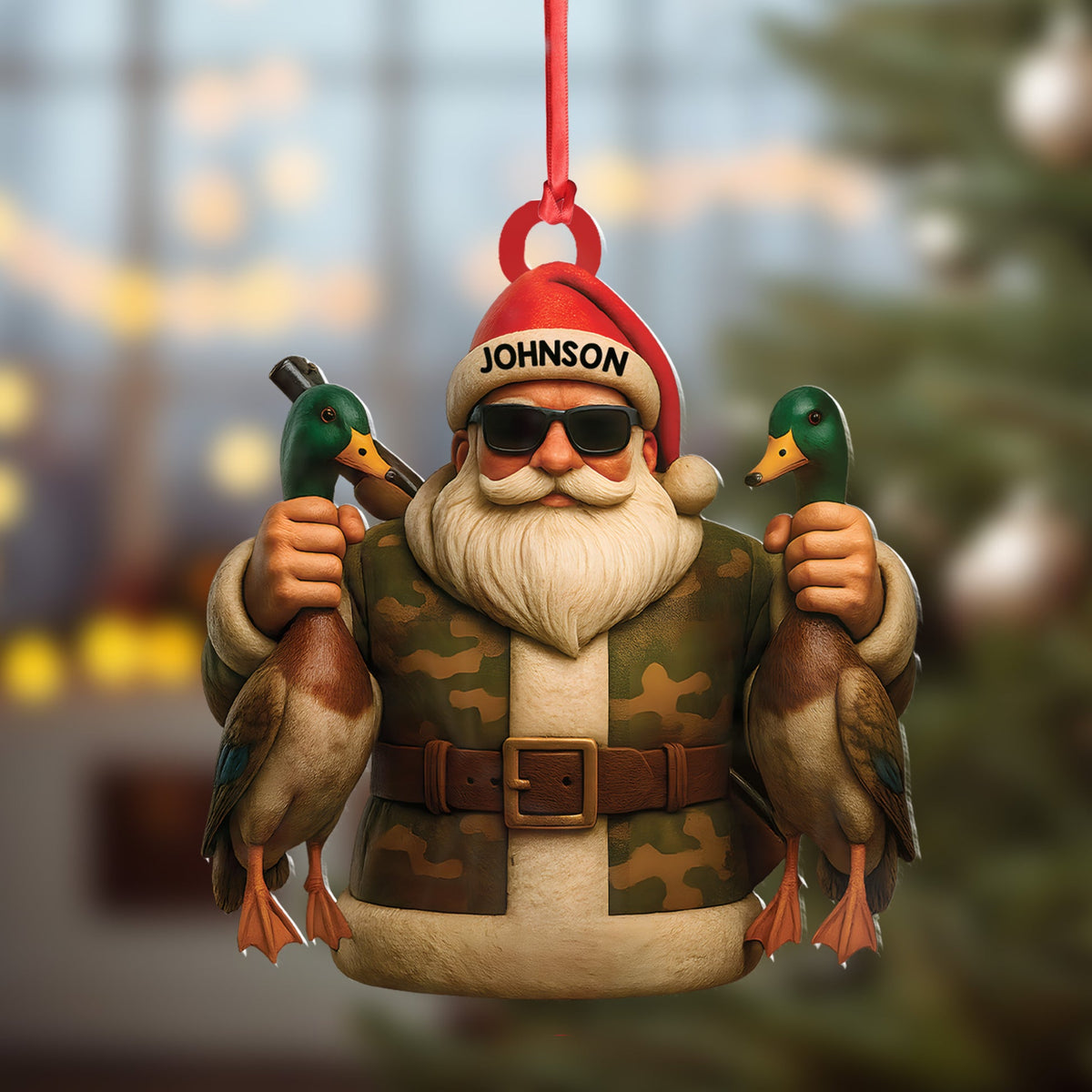 MollyTee Personalized Duck Hunter Santa Acrylic Ornament - Funny Christmas Gift for Hunters - Custom Name Camo Decor - image 4