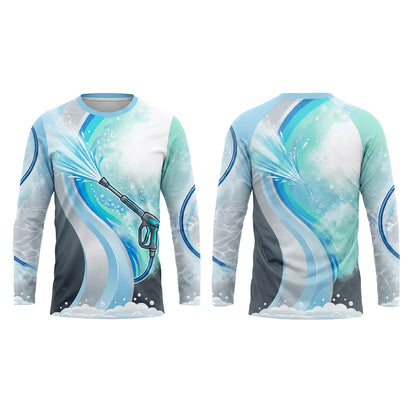 Custom Electric Spray Crew Pressure Washing Shirt