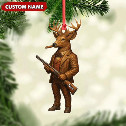 MollyTee Personalized Acrylic Deer Hunter Christmas Ornament - Custom Name Rustic Hunting Lodge Decor - image 2