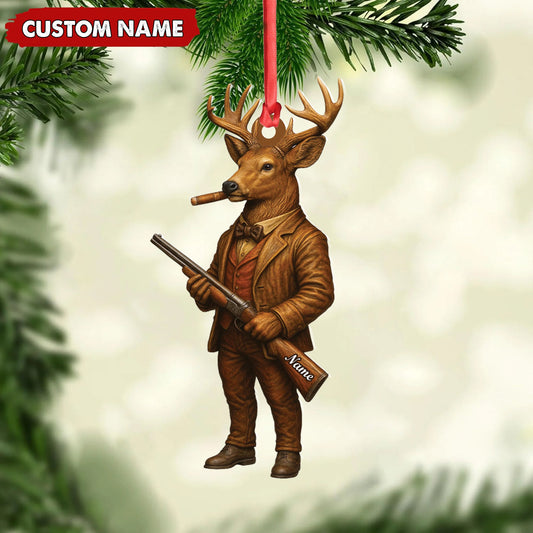 MollyTee Personalized Acrylic Deer Hunter Christmas Ornament - Custom Name Rustic Hunting Lodge Decor - image 2