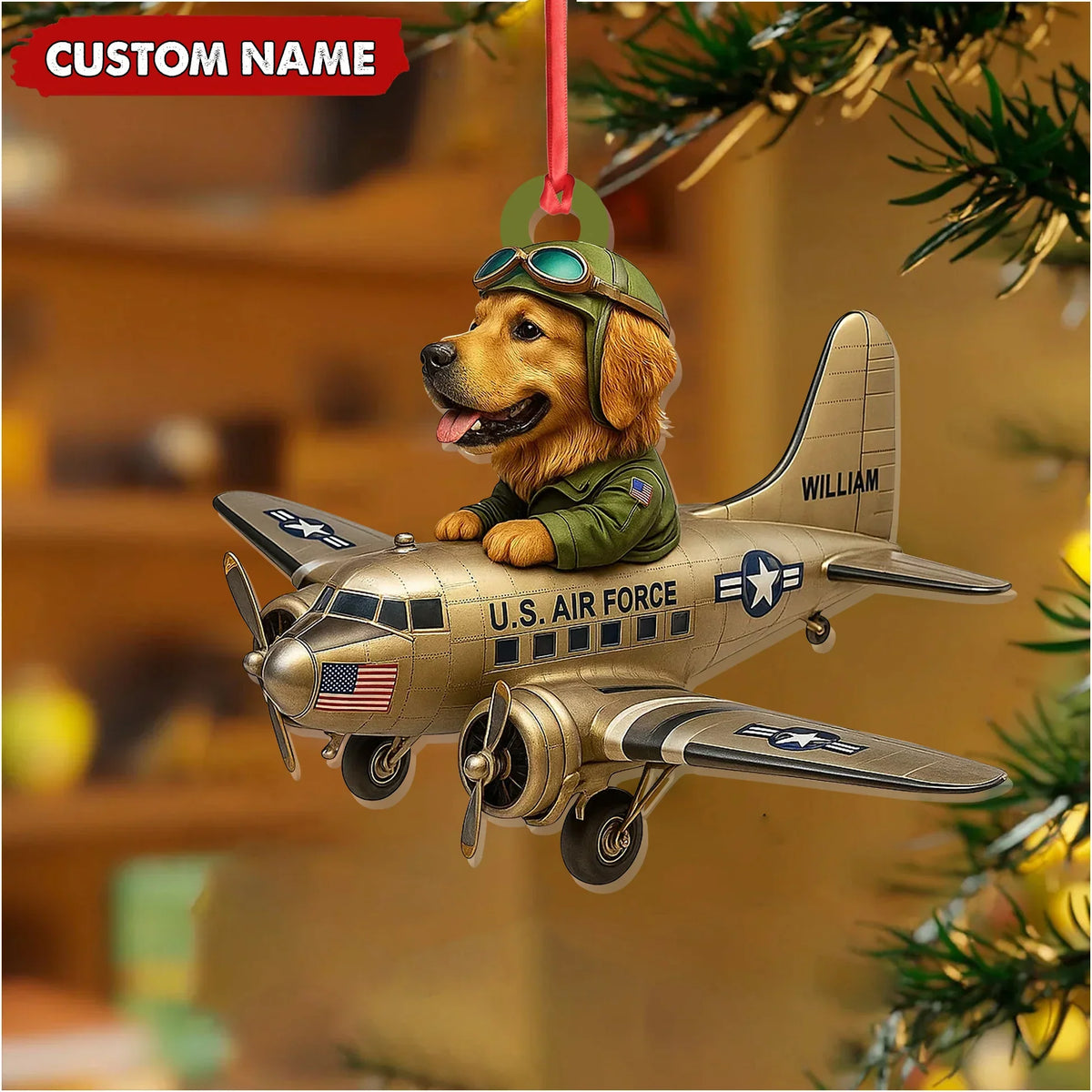 MollyTee Personalized Dog Pilot Christmas Ornament And Keychain, Custom Name U.S. Air Force Airplane, Military Dog Lover Tree Decor Gift - image 3