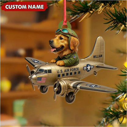 MollyTee Personalized Dog Pilot Christmas Ornament And Keychain, Custom Name U.S. Air Force Airplane, Military Dog Lover Tree Decor Gift - image 3