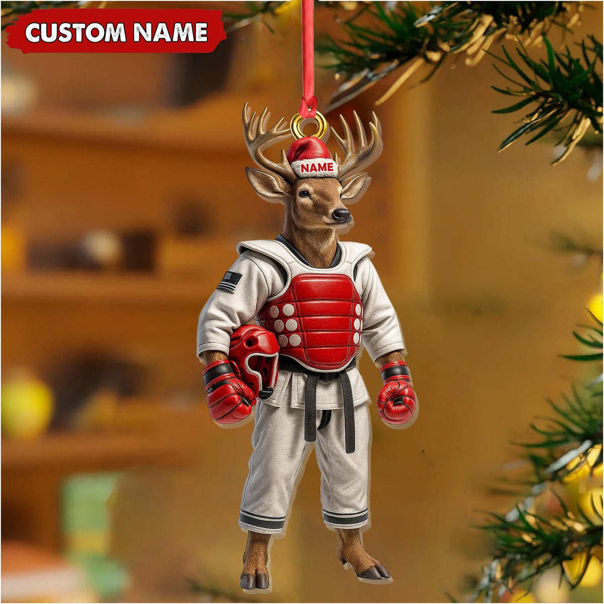 MollyTee Custom Name Deer Karate Ornament, Taekwondo Christmas Gift Decor - image 4