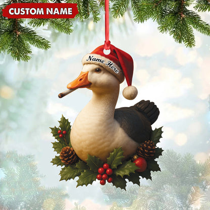 MollyTee Personalized Funny Duck Smoking Acrylic Christmas Ornament - Custom Name Holiday Gift for Hunters & Outdoor Lovers - image 1