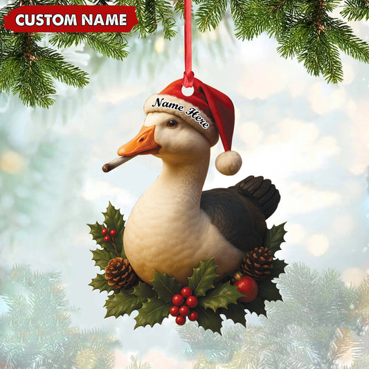 MollyTee Personalized Funny Duck Smoking Acrylic Christmas Ornament - Custom Name Holiday Gift for Hunters & Outdoor Lovers - image 1