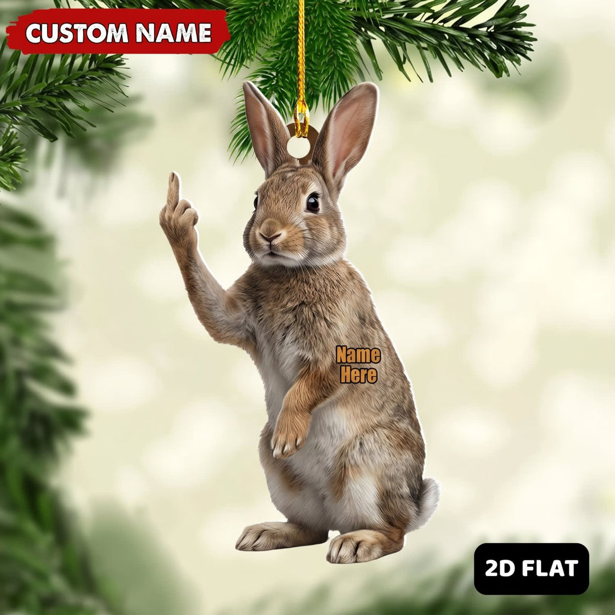 MollyTee Rabbit Hunting Middle Finger Gesture Funny Rabbit Hunter Gift Customized Name 3D-Look Keychain And Ornament - image 1