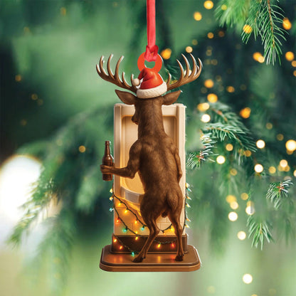 MollyTee Personalized Acrylic Deer Christmas Ornament - Funny Buck with Santa Hat Drinking Beer by Urinal Holiday Decor - image 4