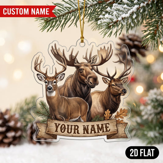 MollyTee Hunting Deer Moose Wildlife Trio Customized Name 3D-Look Keychain And Ornament - image 1