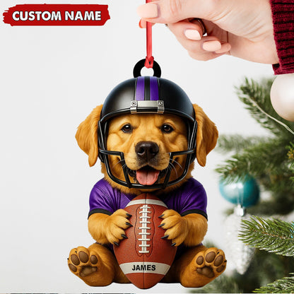 MollyTee Personalized Football Puppy Christmas Ornament And Keychain, Custom Name Dog in Helmet Holding Ball, Cute Pet Lover Tree Decoration - image 3