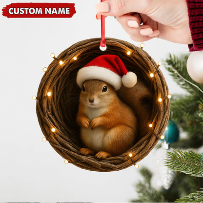 MollyTee Personalized Squirrel Christmas Ornament, Custom Name Woodland Nest Santa Hat Decoration, Cute Holiday Tree Hanging Gift for Animal Lovers MT2411 - image 6