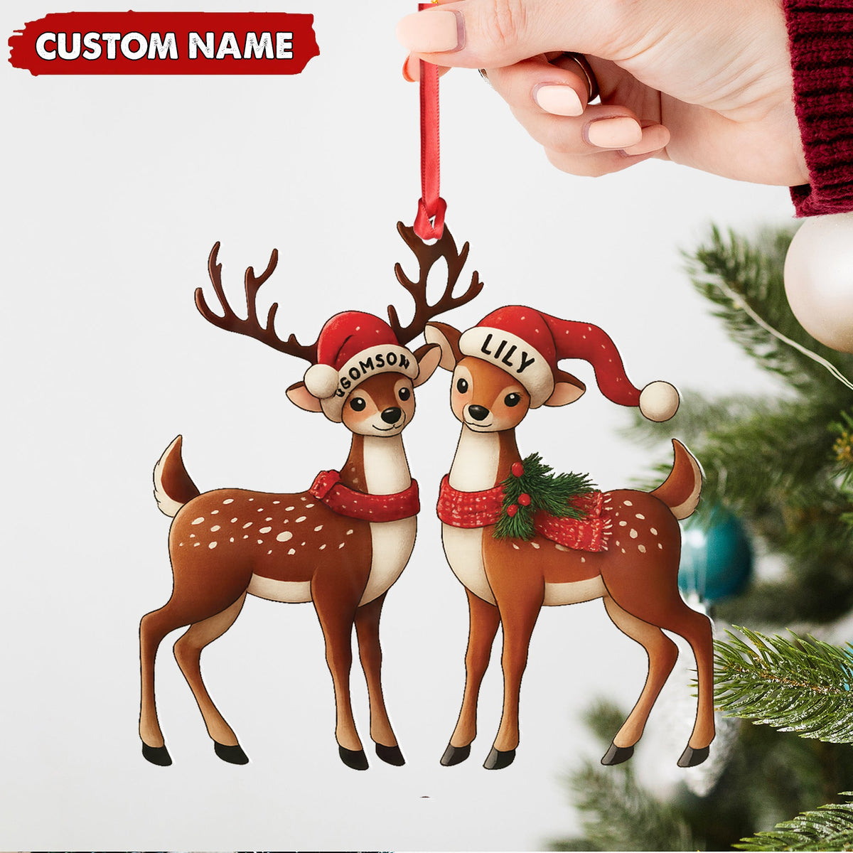 MollyTee Personalized Couple Reindeer Acrylic Ornament - Cute Custom Deer Christmas Tree Gift for Couples - image 2