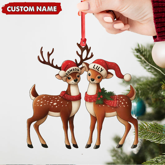 MollyTee Personalized Couple Reindeer Acrylic Ornament - Cute Custom Deer Christmas Tree Gift for Couples - image 2