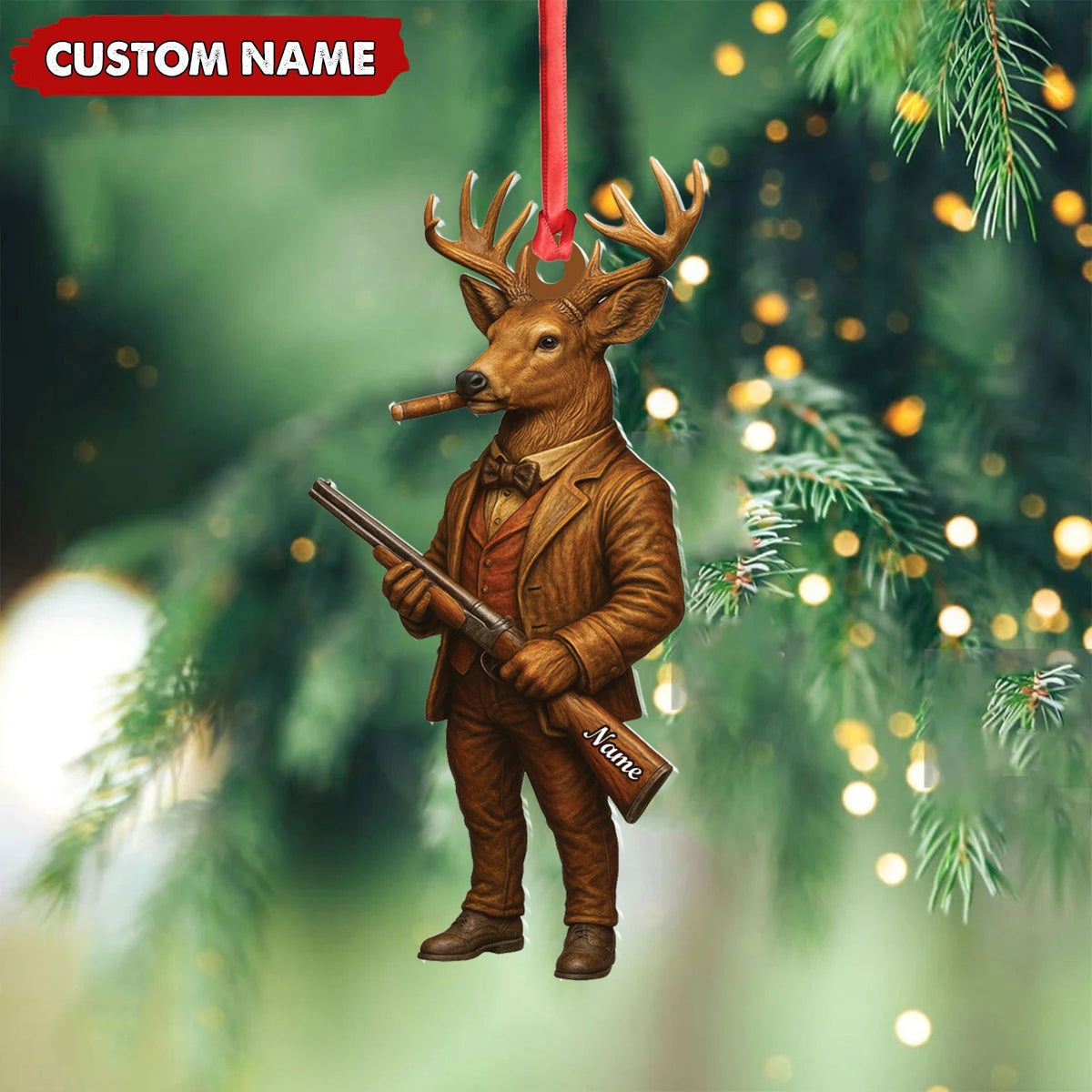MollyTee Personalized Acrylic Deer Hunter Christmas Ornament - Custom Name Rustic Hunting Lodge Decor - image 3