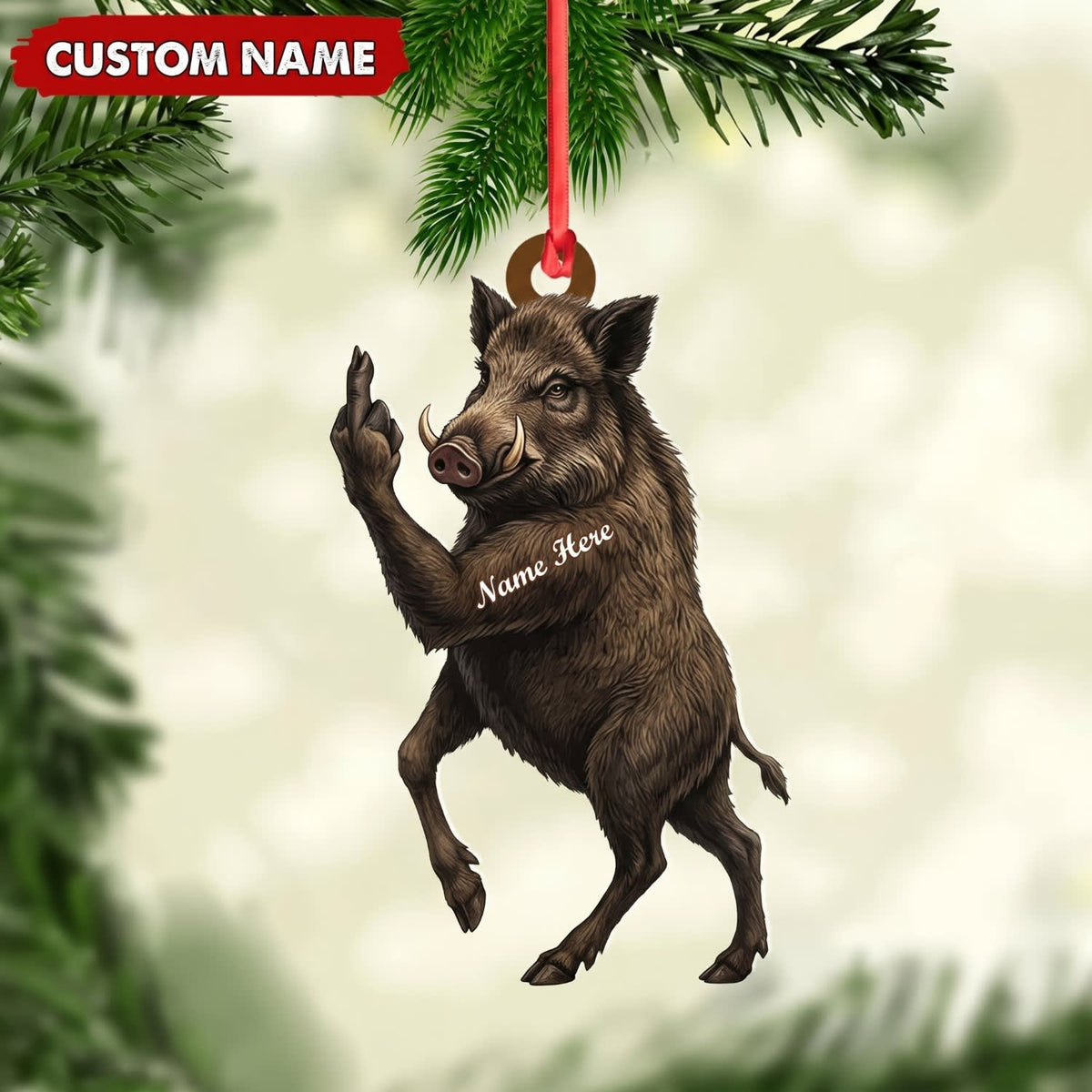 MollyTee Wild Boar Hunting Middle Finger Gesture Boar Hunter Gift Customized Name 3D-Look Keychain And Ornament - image 1