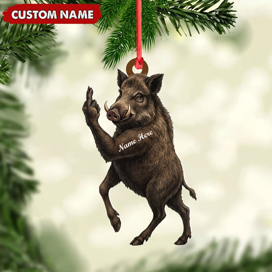 MollyTee Wild Boar Hunting Middle Finger Gesture Boar Hunter Gift Customized Name 3D-Look Keychain And Ornament - image 1