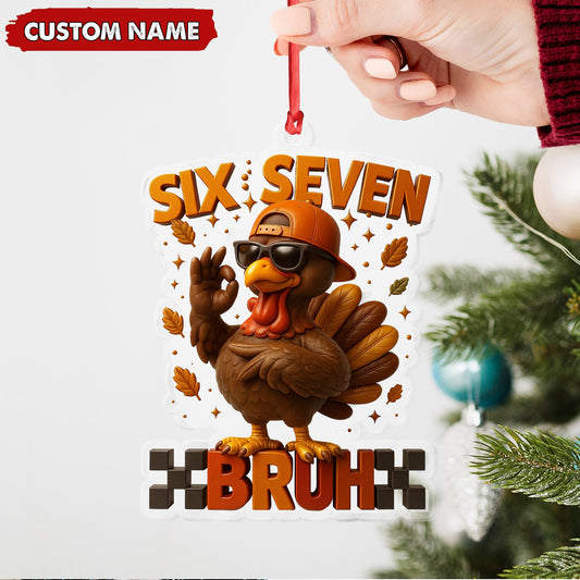 MollyTee Personalized Six Seven Bruh Turkey Christmas Ornament, Custom Name Trend 67 Cool Turkey with Sunglasses, Funny Christmas Tree Decoration - image 2