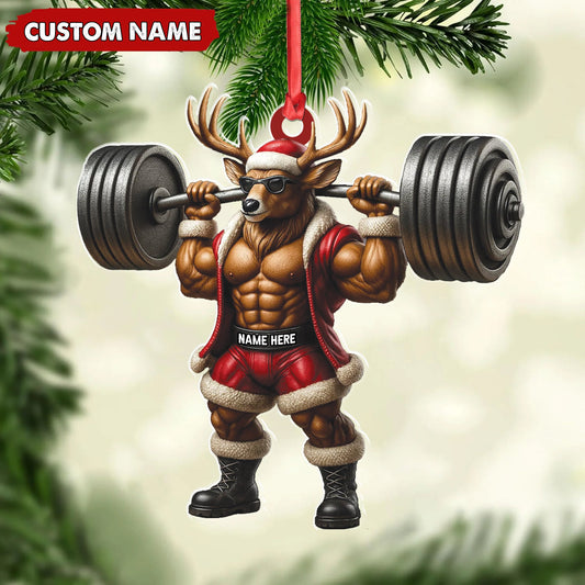 MollyTee Personalized Acrylic Muscle Deer Christmas Ornament - Custom Weightlifting Holiday Decoration - image 2