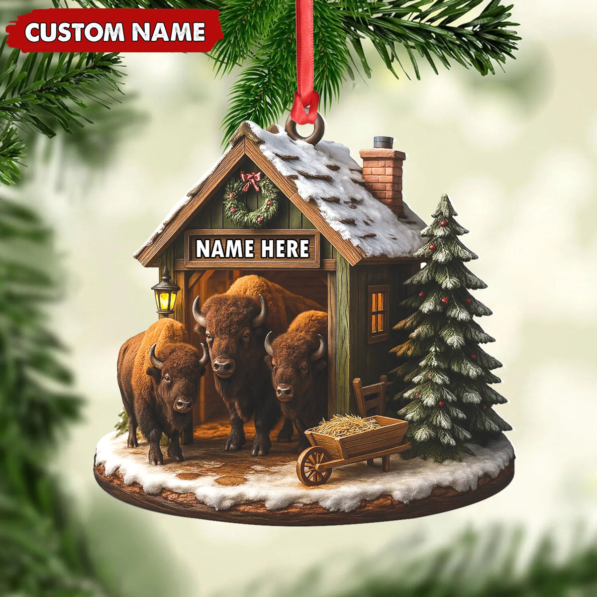MollyTee Personalized Acrylic Bison Christmas Ornament - Custom Buffalo Barn Holiday Decor - image 3