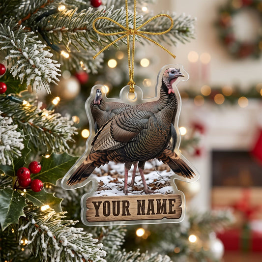 MollyTee Turkey Hunting Wild Turkey Christmas Customized Name 3D-Look Keychain And Ornament - image 1