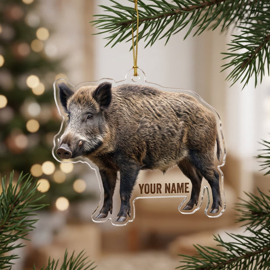 MollyTee Wild Boar Hunting Realistic Boar Customized Name 3D-Look Keychain And Ornament - image 1