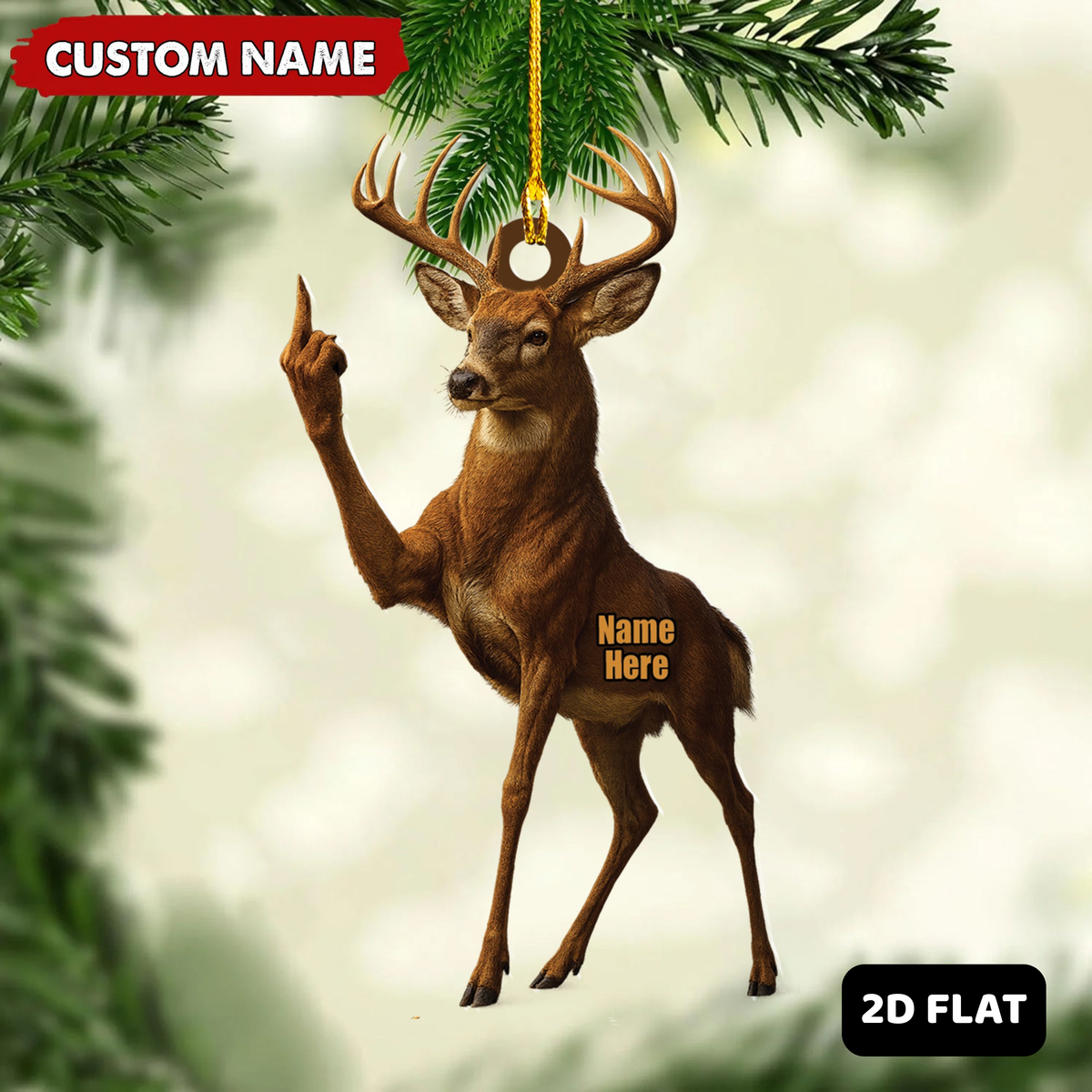MollyTee Personalized Funny Deer Buck Fukin' Finger Hunting Acrylic Christmas Ornament And Keychain Custom Gift For Hunters 2D Flat - image 1