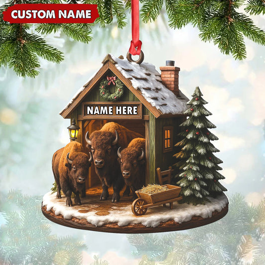 MollyTee Personalized Acrylic Bison Christmas Ornament - Custom Buffalo Barn Holiday Decor - image 1