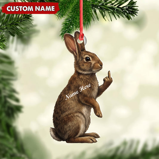 MollyTee Rabbit Hunting Middle Finger Gesture Personalized Hunting Gift Customized Name 3D-Look Keychain And Ornament - image 1