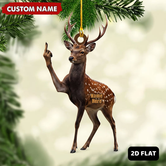 MollyTee Deer Hunting Middle Finger Gesture Funny Deer Hunting Gift Customized Name 3D-Look Keychain And Ornament - image 1