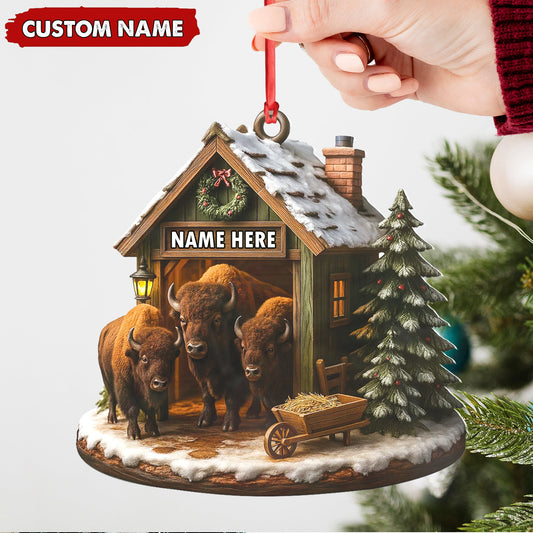MollyTee Personalized Acrylic Bison Christmas Ornament - Custom Buffalo Barn Holiday Decor - image 2