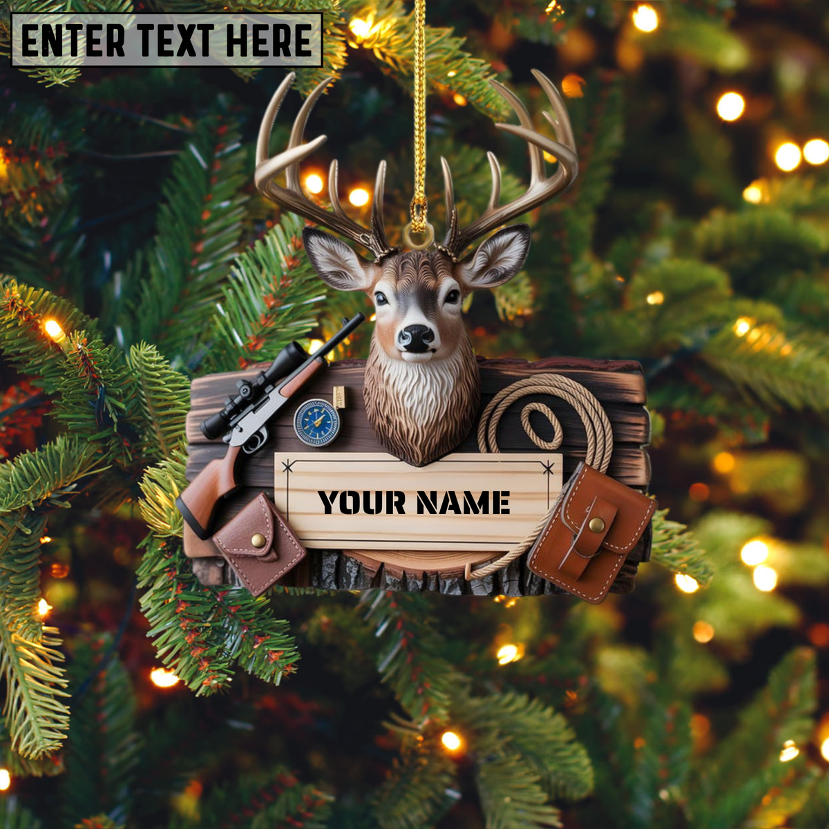 MollyTee Custom Name Deer Hunter Ornament, Hunting Lover Christmas Gift - image 4