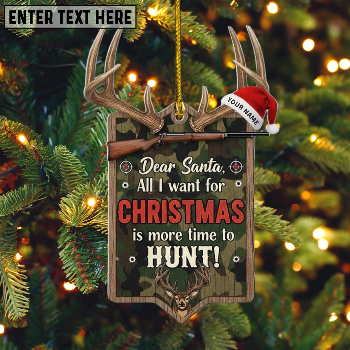 MollyTee Custom Name Hunting Ornament, Christmas Gift for Animal Hunter - image 1