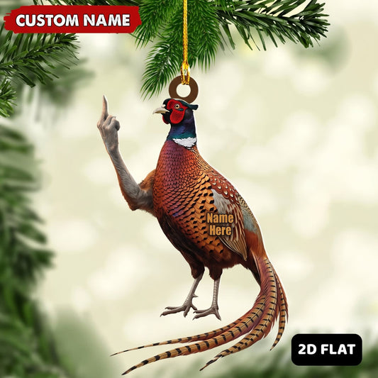 MollyTee Pheasant Hunting Middle Finger Gesture Pheasant Hunter Gift Customized Name 3D-Look Keychain And Ornament - image 1