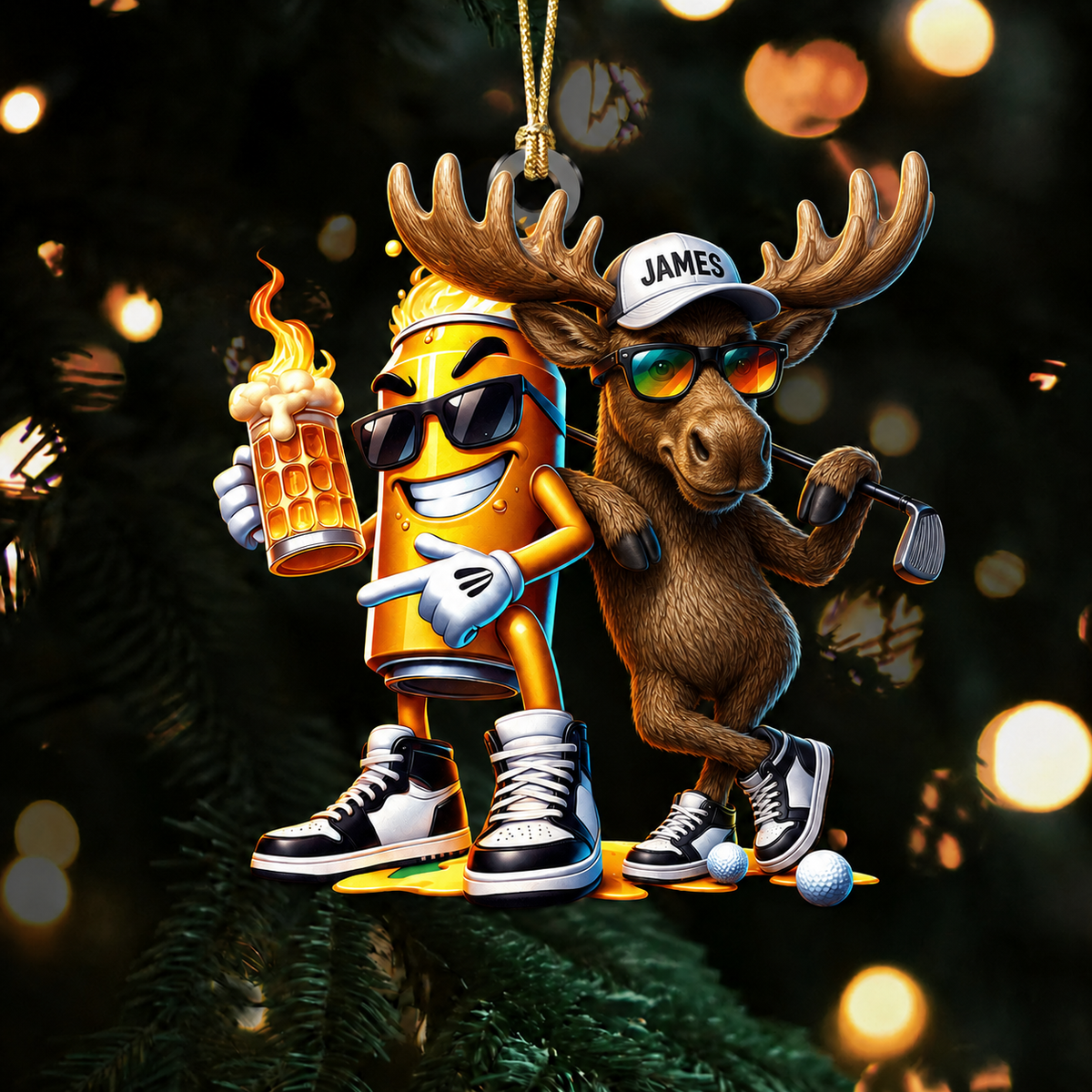 MollyTee Hunting Moose And Beer Can Golf Buddy Customized Name 3D-Look Keychain And Ornament - image 1