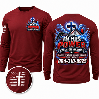 Custom In His Power Exterior Washing Red Appeal Pressure Washing Shirt